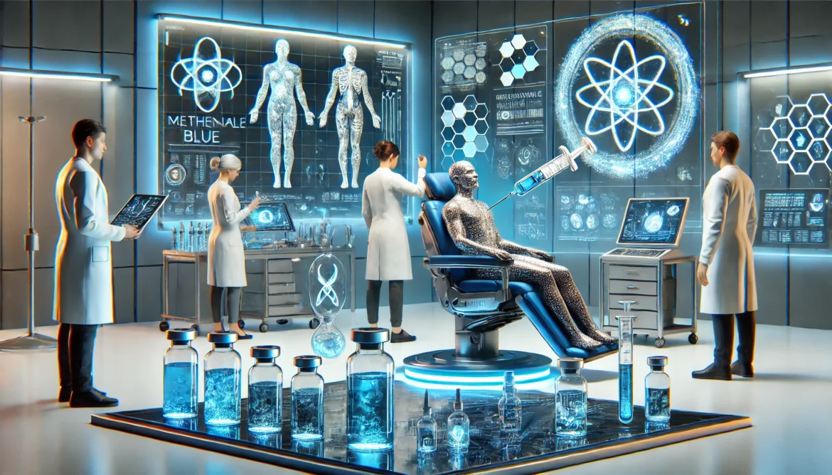 futuristic laboratory with biohackers experimenting with anti-aging treatment The Rise of Methylene Blue Among Biohackers