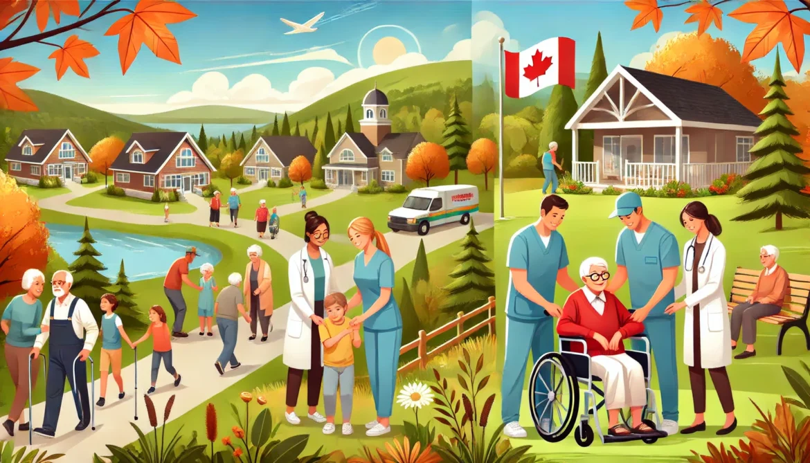 A beautiful park with seniors enjoying outdoor activities, a family assisting How Canadians Take Care of Their Elderly: A Comprehensive Approach